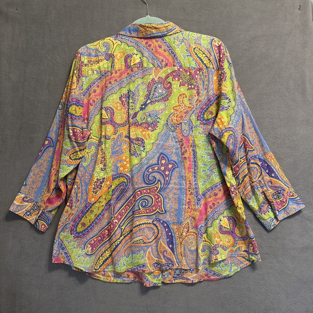 Lauren Ralph Lauren Paisley Button Up Top Womens 1X Colorful Cotton Lightweight - Picture 3 of 6